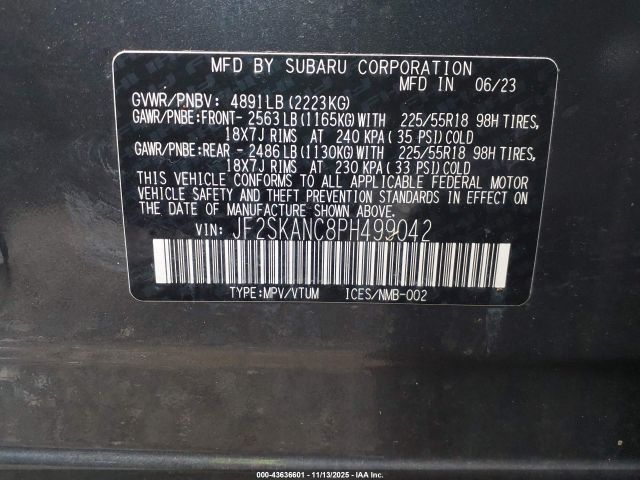 2023 SUBARU FORESTER JF2SKANC8PH499042 Photo 8