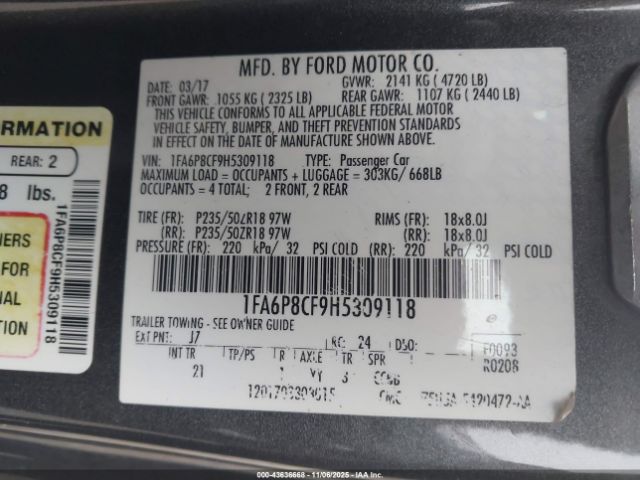 2017 FORD MUSTANG 1FA6P8CF9H5309118 Photo 8