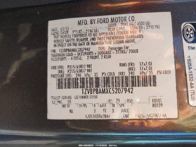 2012 FORD MUSTANG 1ZVBP8AMXC5207942 Photo 8