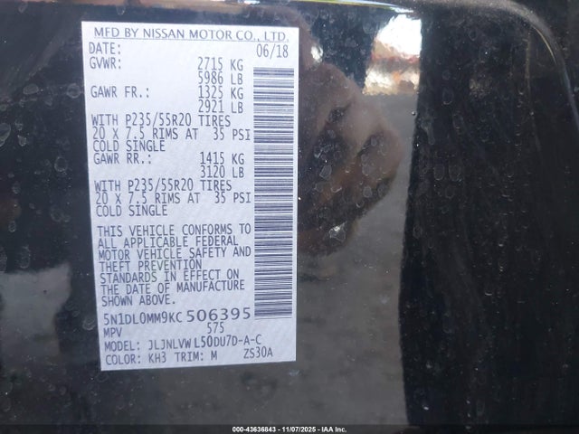 Aukcja sprzedaży 2019 Infiniti Qx60 Luxe, vin: 5N1DL0MM9KC506395, numer aukcji: 43636843