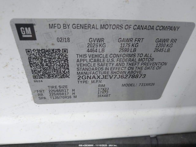 Chevrolet EQUINOX LT 2018 2GNAXJEV7J6278873 Image 9