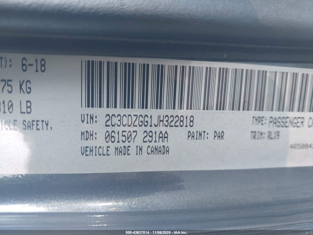 Продажа на аукционе авто 2018 Dodge Challenger Gt Awd, vin: 2C3CDZGG1JH322818, номер лота: 43637014