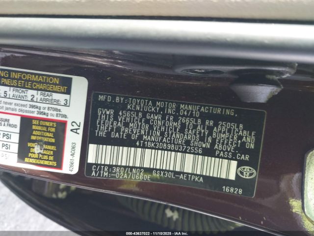 2011 TOYOTA AVALON 4T1BK3DB9BU372556 Photo 8
