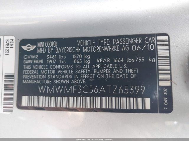 2010 MINI COOPER WMWMF3C56ATZ65399 Photo 8
