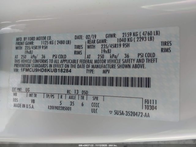 2019 FORD ESCAPE 1FMCU9HD8KUB18284 Photo 8