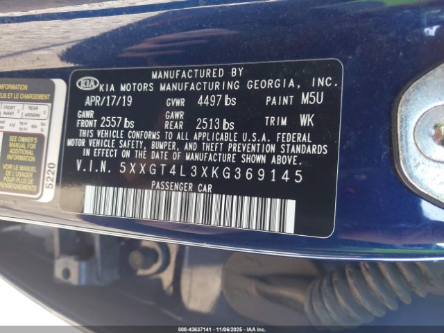 2019 KIA OPTIMA 5XXGT4L3XKG369145 Photo 8