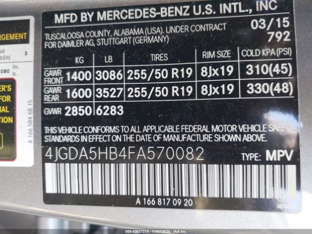 2015 MERCEDES-BENZ ML 350 4JGDA5HB4FA570082 Photo 8