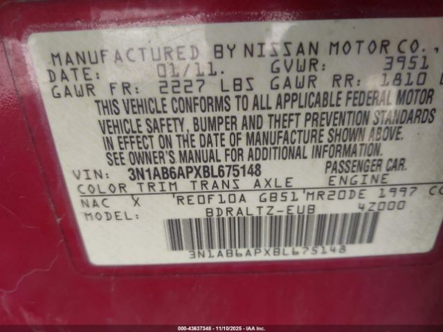 2011 NISSAN SENTRA 3N1AB6APXBL675148 Photo 8