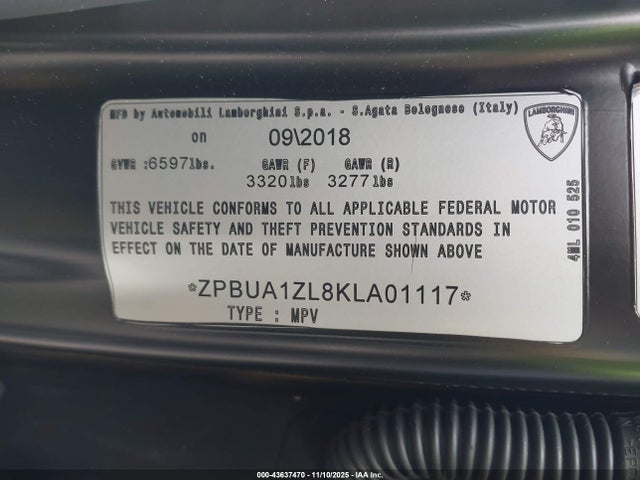 Aukcja sprzedaży 2019 Lamborghini Urus, vin: ZPBUA1ZL8KLA01117, numer aukcji: 43637470