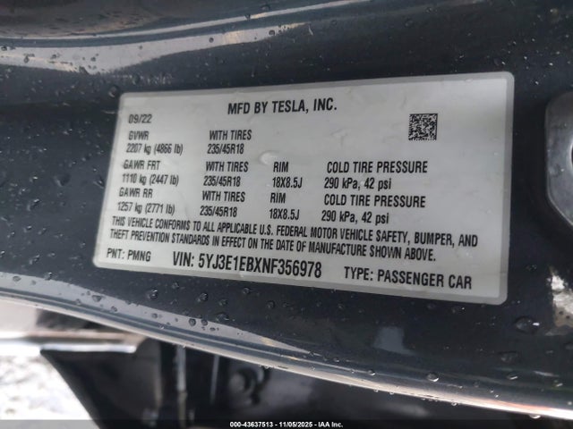 2022 TESLA MODEL 3 5YJ3E1EBXNF356978 Photo 8