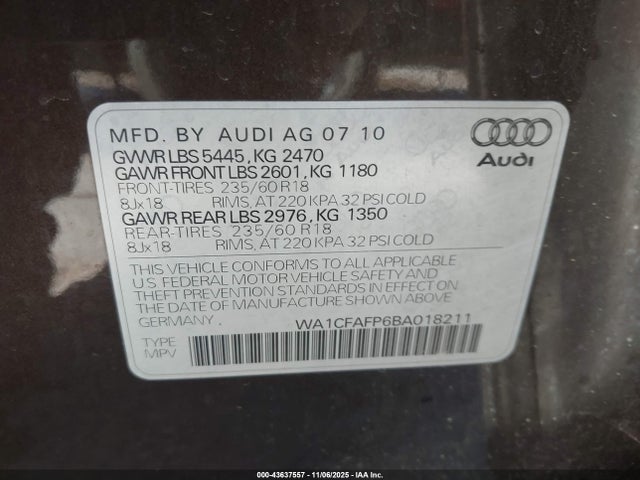 2011 AUDI Q5 WA1CFAFP6BA018211 Photo 8