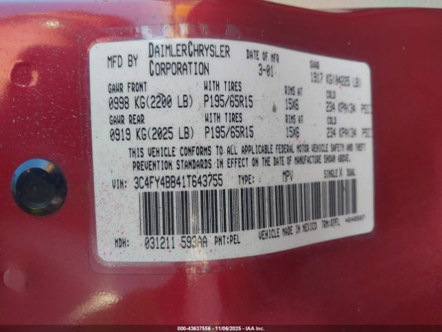 2001 CHRYSLER PT CRUISER 3C4FY4BB41T643755 Photo 8