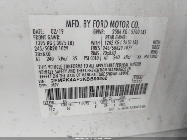 2019 FORD EDGE 2FMPK4AP3KBB66862 Photo 8