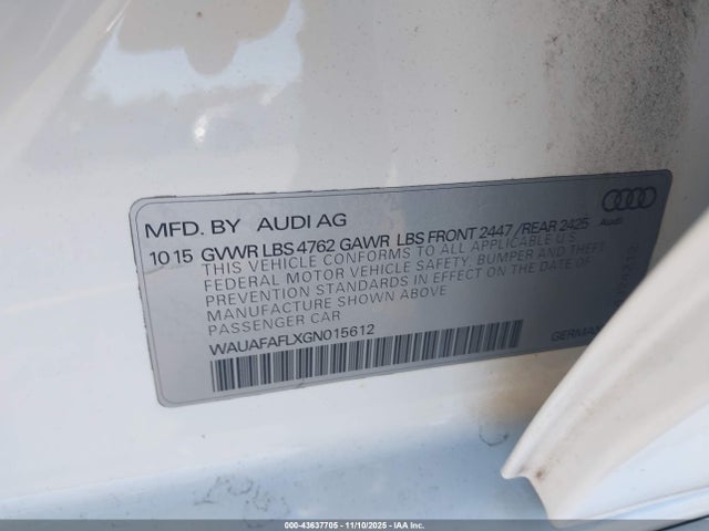 2016 AUDI A4 WAUAFAFLXGN015612 Photo 8