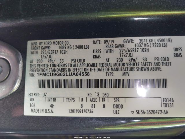 2020 FORD ESCAPE 1FMCU9G62LUA04558 Photo 8
