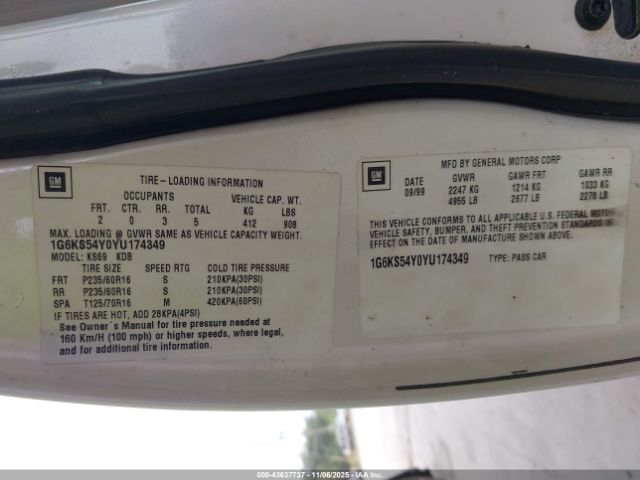 2000 CADILLAC SEVILLE 1G6KS54Y0YU174349 Photo 8