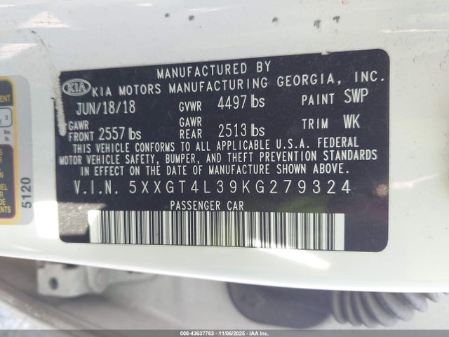 5XXGT4L39KG279324 KIA Optima Lx