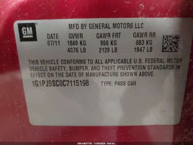 2012 CHEVROLET CRUZE 1G1PJ5SC0C7115198 Photo 8