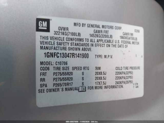 2007 CHEVROLET TAHOE 1GNFC13047R141900 Photo 8