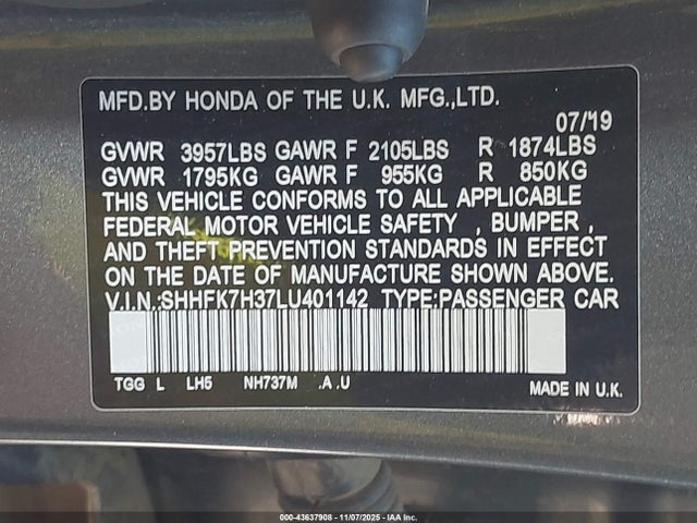 Honda l15ba 2020 SHHFK7H37LU401142 Image 9