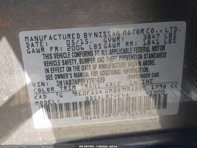 Nissan Sentra 2015 3N1AB7AP9FY291439 Image 9