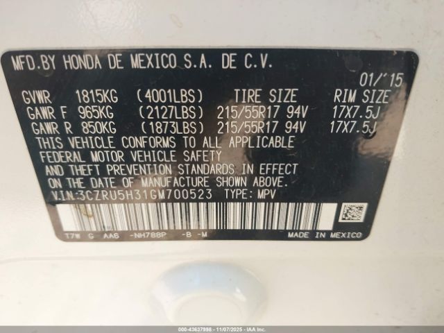 2016 HONDA HR-V 3CZRU5H31GM700523 Photo 8