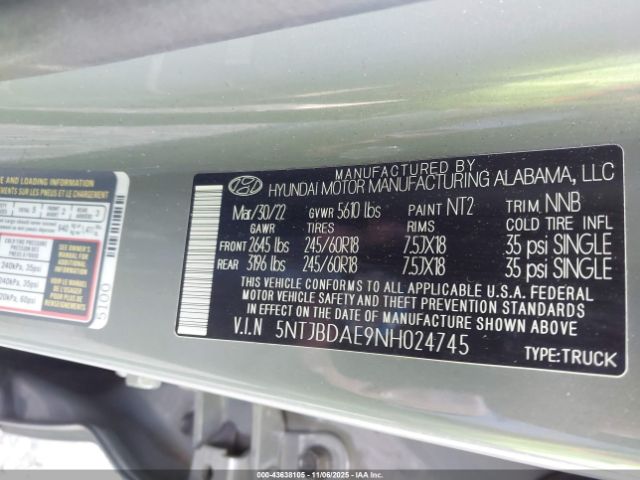 2022 HYUNDAI SANTA CRUZ 5NTJBDAE9NH024745 Photo 8