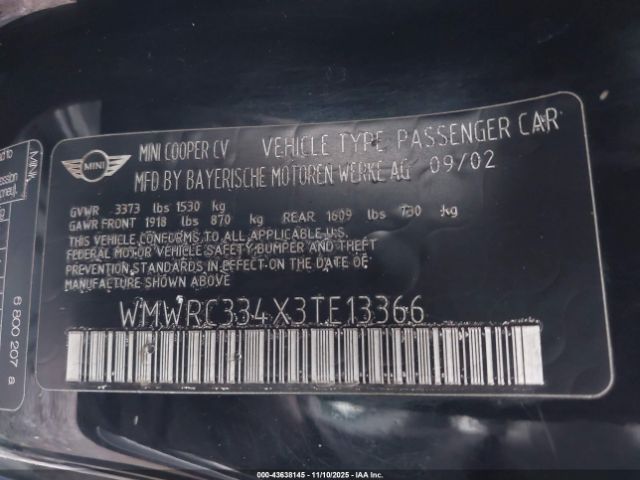 2003 MINI COOPER WMWRC334X3TE13366 Photo 8