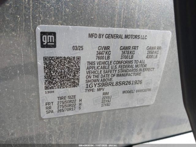 2025 CADILLAC ESCALADE 1GYS9BRL8SR261926 Photo 8