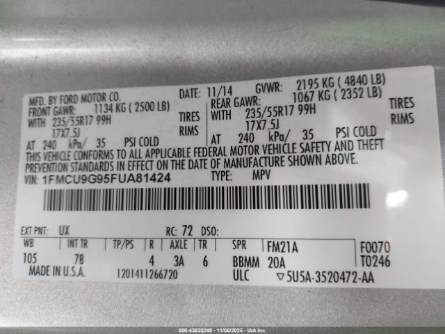 2015 FORD ESCAPE 1FMCU9G95FUA81424 Photo 8