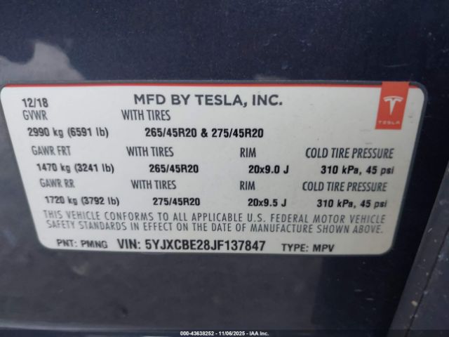 2018 TESLA MODEL X 5YJXCBE28JF137847 Photo 8