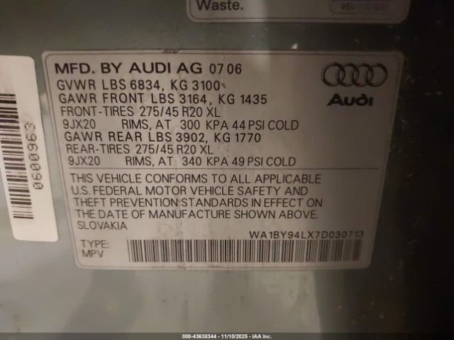 2007 AUDI Q7 WA1BY94LX7D030713 Photo 8