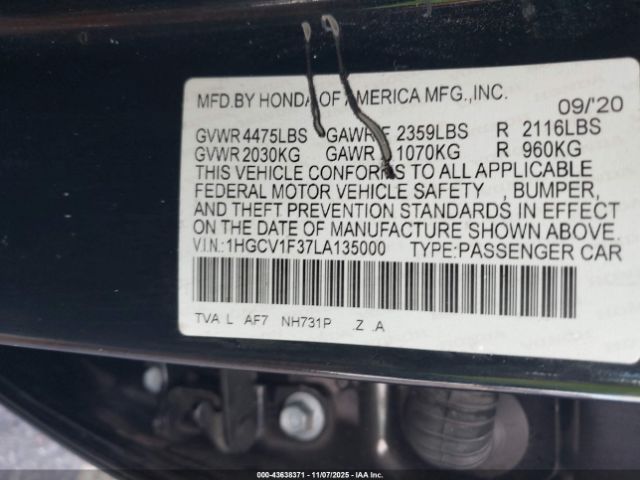 2020 HONDA ACCORD 1HGCV1F37LA135000 Photo 8