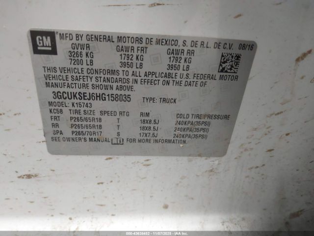 2017 CHEVROLET SILVERADO 1500 3GCUKSEJ6HG158035 Photo 8