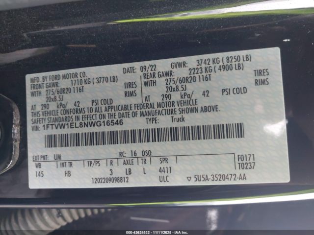 2022 FORD F-150 LIGHTNING 1FTVW1EL8NWG16546 Photo 8