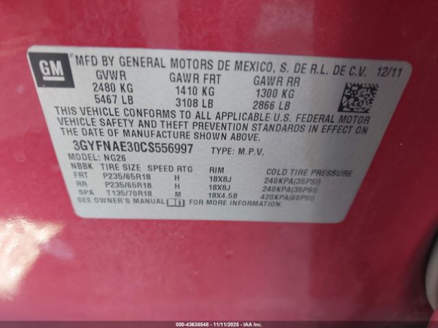 2012 CADILLAC SRX 3GYFNAE30CS556997 Photo 8