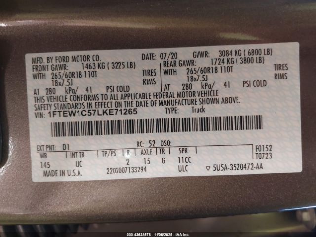2020 FORD F-150 1FTEW1C57LKE71265 Photo 8