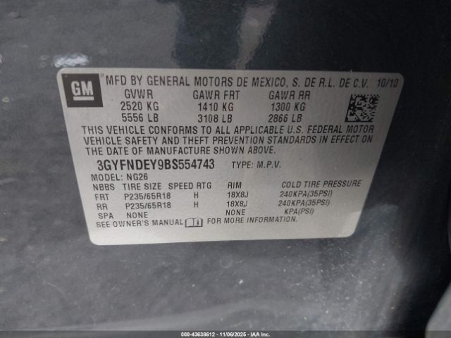 2011 CADILLAC SRX 3GYFNDEY9BS554743 Photo 8