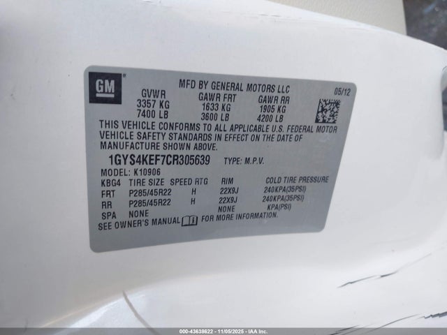 2012 CADILLAC ESCALADE ESV 1GYS4KEF7CR305639 Photo 8