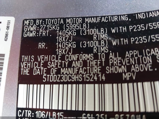 2017 TOYOTA SIENNA 5TDDZ3DC9HS152414 Photo 8