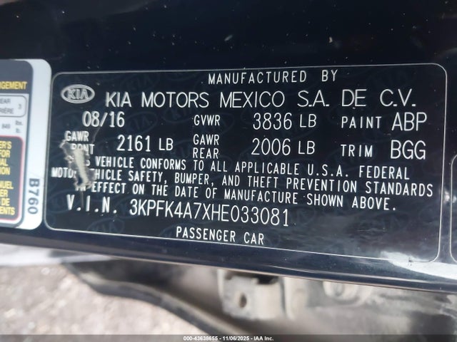 3KPFK4A7XHE033081 KIA FORTE LX