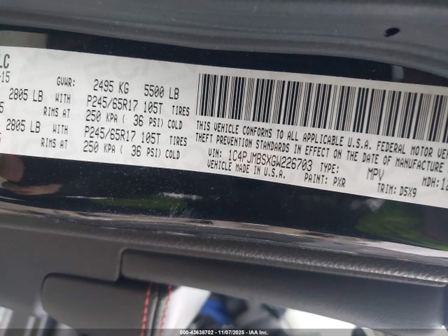 1C4PJMBSXGW226703 Jeep Cherokee Trailhawk