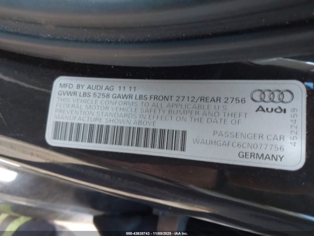 2012 AUDI A6 WAUHGAFC6CN077756 Photo 8