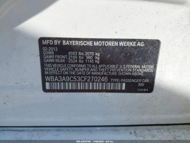 2012 BMW 335I WBA3A9C53CF270246 Photo 8