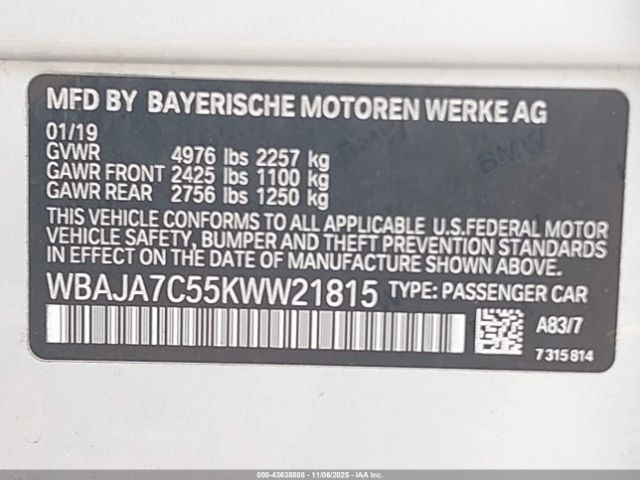 2019 BMW 530I WBAJA7C55KWW21815 Photo 8