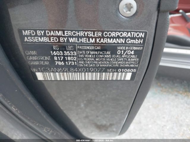 2004 CHRYSLER CROSSFIRE 1C3AN69L84X019077 Photo 8