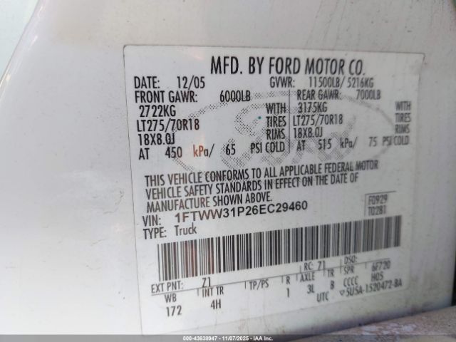 2006 FORD F-350 1FTWW31P26EC29460 Photo 8