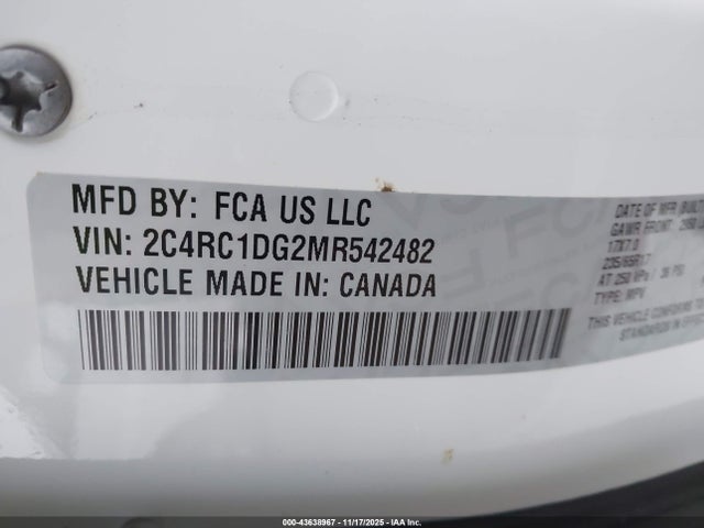 43638967 :رقم المزاد ، 2C4RC1DG2MR542482 vin ، 2021 Chrysler Voyager Lxi مزاد بيع