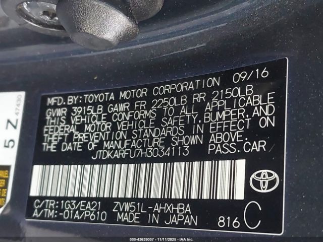 2017 TOYOTA PRIUS JTDKARFU7H3034113 Photo 8