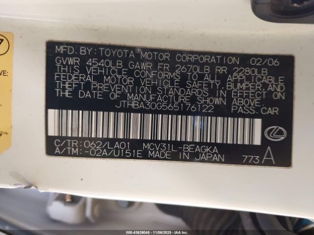 2006 LEXUS ES 330 JTHBA30G565176122 Photo 8
